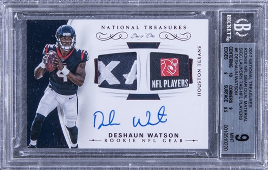 2017 Panini National Treasures Rookie NFL Gear Dual Material Signatures Laundry Tag NFL Players #RSC-DW Deshaun Watson Signed Patch Rookie Card – (#1/1) -  BGS MINT 9/BGS 10